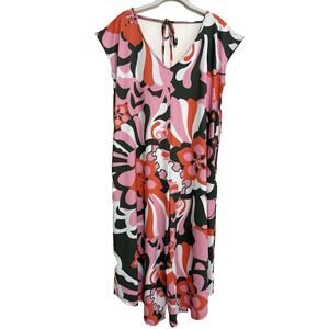 Manuhealii Womens Jumpsuit Size M Pink Green Hawaiian Floral Tropical Oversized